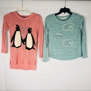 Lot of 2 Girls Sweaters Penguins Emoji Long Sleeve